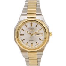 Seiko Men's Two Tone Seiko 5 Automatic Silver Tone Dial SNKK48