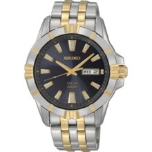 Seiko Mens Two Tone Stainless Steel Black Dial Solar Watch