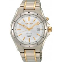 Seiko Men's Two Tone Titanium Kinetic Date Silver Tone Dial Link Bracelet SKA497