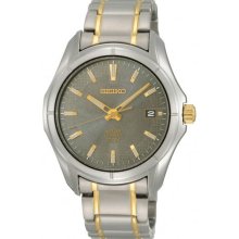 Seiko Men's Two Tone Titanium Solar Quartz Gray Dial Link Bracelet SNE143