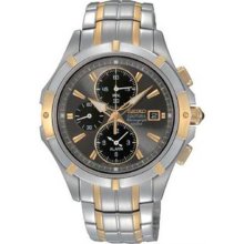 Seiko Men's Two Tone Stainless Steel Coutura Alarm Chronograph Charcoal Dial SNAE56