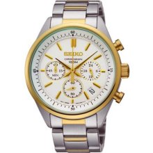 Seiko Men's Two Tone Stainless Steel Case and Bracelet Chronograph White Dial SSB064