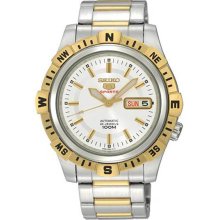 Seiko Men's Two Tone Stainless Steel Seiko 5 Automatic Silver Tone Dial SRP142