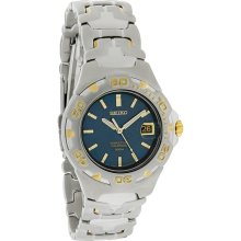 Seiko Perpetual Calendar Mens Blue Dial Two Tone Dress Watch SLL182