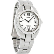 Seiko Perpetual Calendar Mens White Dial Stainless Steel Quartz Watch SLL001