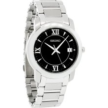 Seiko Quartz Mens Black Dial Stainless Steel Bracelet Dress Watch SGEE95 New