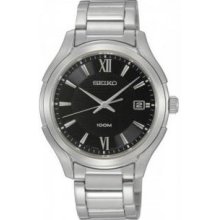 Seiko SGEF69 Mens Stainless Steel Black Dial Quartz Link Bracelet