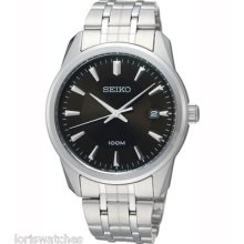 Seiko Sgeg05 Men's Stainless Steel Quartz Watch With Black Dial And Date