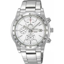 Seiko Silver Dial Chronograph Tachymeter Stainless Steel Mens Watch SNDD03