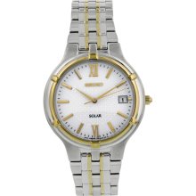 Seiko Silver Dial Two-tone Steel Solar Mens Watch SNE066