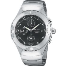 Seiko Snd075 Stainless Steel Chronograph Black Watch