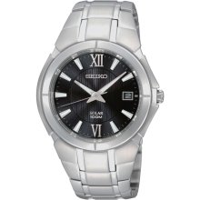 Seiko SNE087 Men's Black Dial Solar Powered Stainless Steel Watch