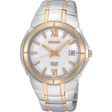 Seiko SNE088 Men's Dress Two Tone Stainless Steel Solar Powered White Dial Watch