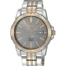 Seiko Sne098 Men's Solar Bracelet Stainless Steel Band Charcoal Dial Watch