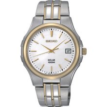 Seiko Sne122 Men's Solar Stainless Steel Band White Dial Watch