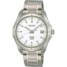 Seiko SNE139 Titanium Solar Quartz White Dial Link Bracelet