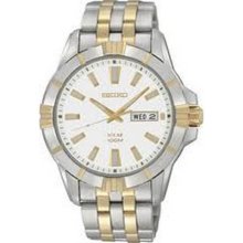 Seiko SNE162 Two Tone Stainless Steel Solar Quartz Link Bracelet White