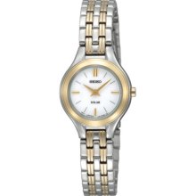 Seiko Solar $195 Women's Two-tone Ss Dress Watch, White Dial Sup004