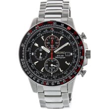 Seiko Solar Black Dial Chronograph Stainless Steel Mens Watch SSC007
