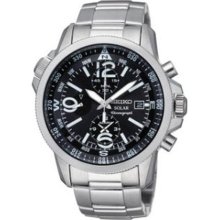 Seiko Solar Chronograph Compass Black Dial Mens Watch SSC075