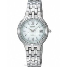 Seiko Solar Ladies Stainless Steel Dress Watch Silver/White SUT015