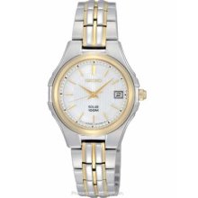 Seiko Solar Ladies Watch White Dial Two-Tone Design 100M WR SUT038