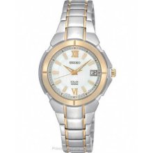 Seiko Solar Two-Tone Ladies 100m Dress Watch Silver/White SUT022