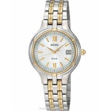 Seiko Solar Two-Tone Ladies Dress Watch - Silver/White Dial - Date SUT020