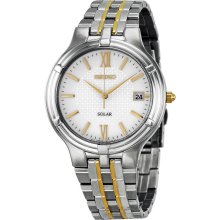 Seiko Solar White Dial Two-tone Stainless Steel Mens Watch SNE029