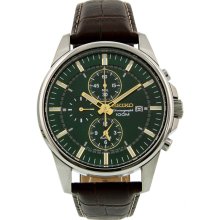 Seiko Sportura Chronograph Alarm Dark Green Dial Mens Watch SNAF09