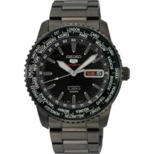 Seiko SRP129 Black Stainless Steel Automatic World Time Bezel