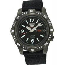 Seiko SRP147 Mens Stainless Steel Seiko 5 Automatic Black Dial Black Nylon Strap