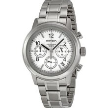 Seiko Ssb001 Men's Sports White Dial Chronograph Dual Time Stainless Steel Watch