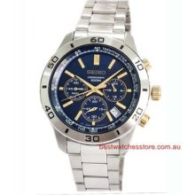Seiko Ssb055 Tachymeter Blue Dial Gold Markers Men Dress Watch
