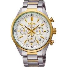 Seiko Ssb064 Men's Watch Two Tone Chronograph White Dial