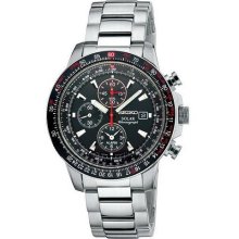 Seiko SSC007 Aviator Solar Flight Series Mens Black Dial Alarm Chronograph Watch