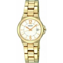 Seiko SXDC90 Womens Gold Tone Stainless Steel Silver Tone Dial Quartz Link Bracelet