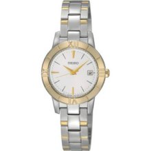 Seiko SXDE38 Two Tone Stainless Steel Quartz Gold Tone Bezel Silver