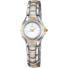 Seiko SXGJ76 Seiko Ladies Two Tone Watch one Diamond @ 12 Wht Dial,, 50M WR SS Brclt