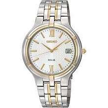 Seiko Watch, Mens Solar Two Tone Bracelet 37mm SNE066