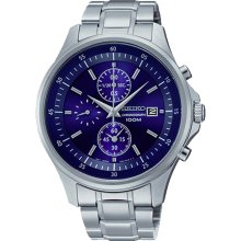 Seiko Watches Men's Chronograph Blue Dial Stainless Steel Stainless S