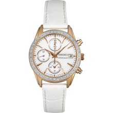 Seiko Womens Chronograph White Leather Watch