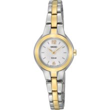 Seiko Women's Sup024 Solar Two Tone Stainless Steel Analog White Dial Watch