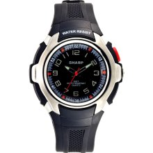 Sharp Mens Sport Watch w/Round Silvertone Case, Multi Dial and Black