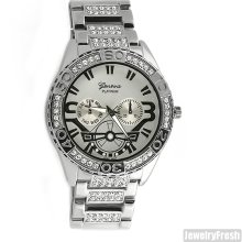 Silver Finish Spory Iced Out Bling Hip Hop Watch