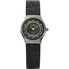 Skagen 233xsml8am 2-hand Gunmetal Bezel Black Leather Ladies Watch