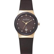 Skagen 880LRLDD Stainless Steel Case Quartz Brown Dial Brown Leather