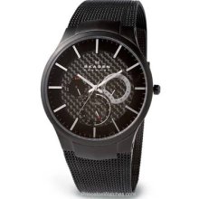 Skagen All Black Titanium Mens Watch Day/Date Sub-Dials 809XLTBB