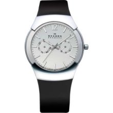 Skagen Black Label Men's Silver Circle Dial Leather Strap 583XLSLC Watch