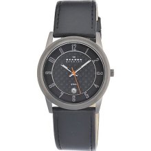 Skagen Men's 124xlmlbc Quartz Stainless Steel Black Dial Leather Strap Watch